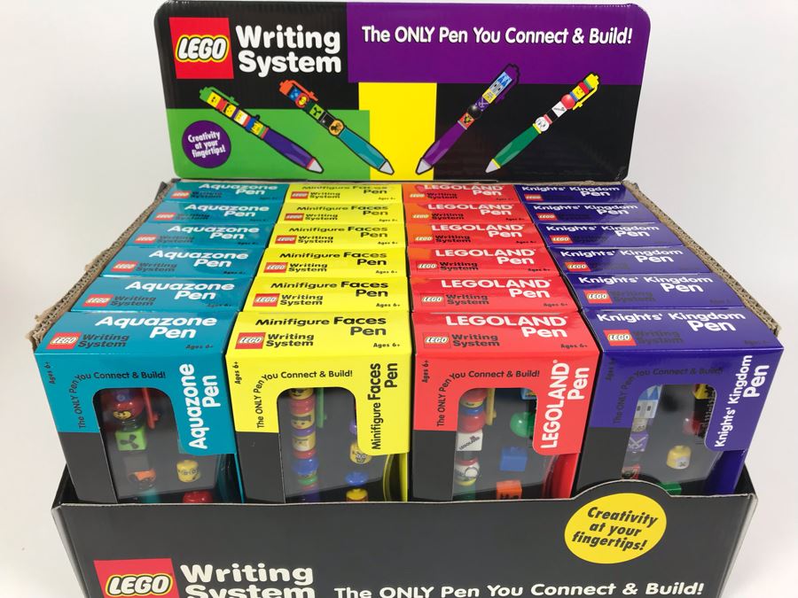 New 2001 LEGO Writing System Writing System Pens: Legoland Pen, Aquazone Pen, Faces Pen, Knights' Kingdom Pen Merchandiser Store Display By The CDM Company - 24 Pens [Photo 3]