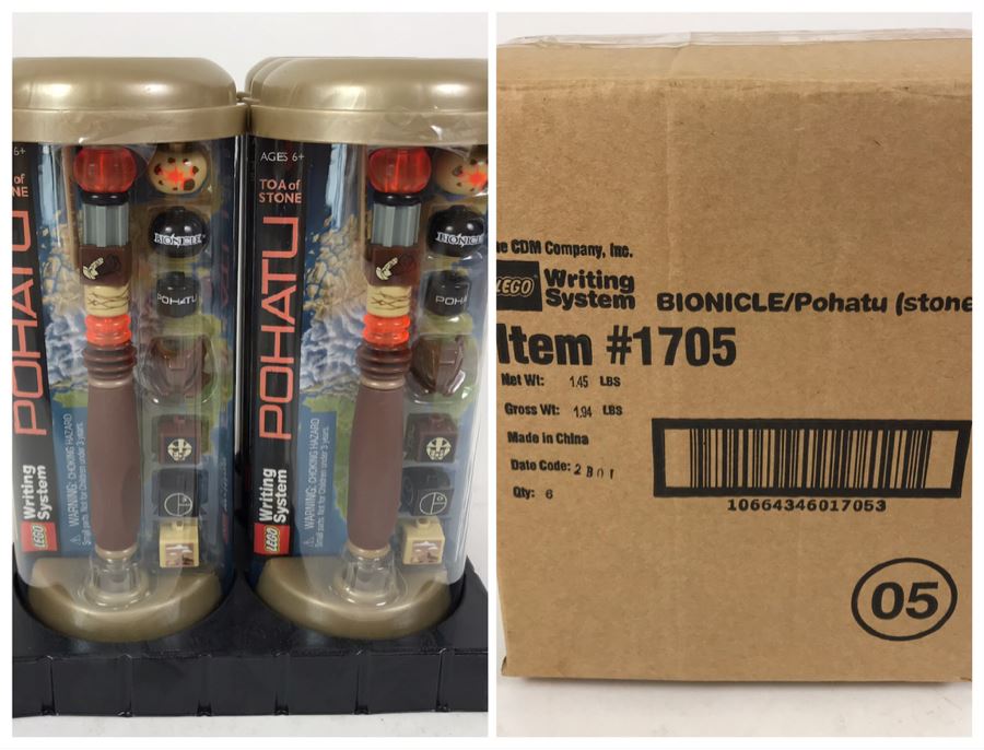Box Of Sealed New 2001 LEGO Bionicle Pohatu Stone Writing System Pens By The CDM Company - 6 Pens
