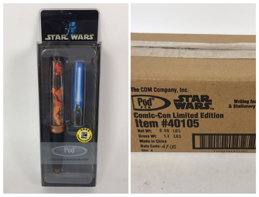 New Sealed Box Of (4) 2004 Star Wars Comic-Con Limited Edition Individually Numbered Collectible Memorabilia Pod Pens (First 50 Numbers) - 4 Pens [Photo 1]