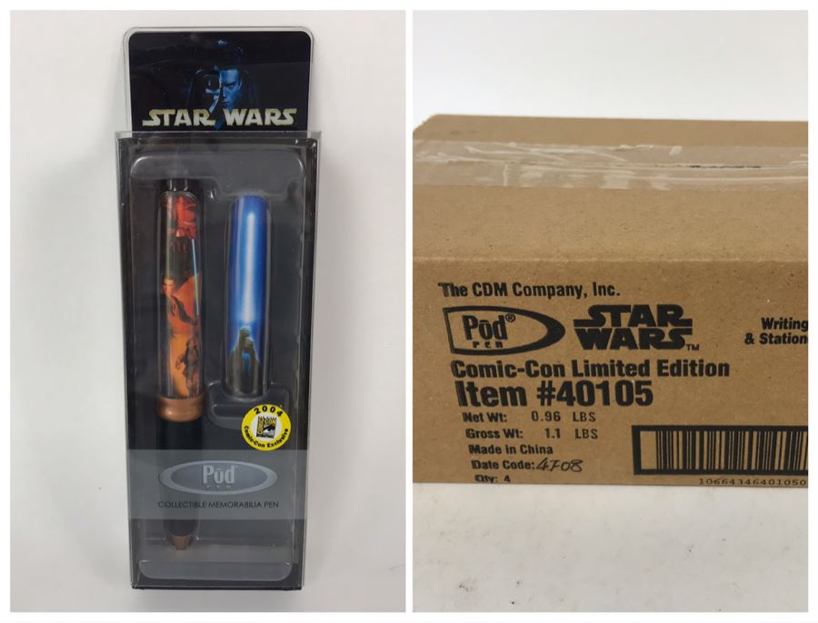 New Sealed Box Of (4) 2004 Star Wars Comic-Con Limited Edition Individually Numbered Collectible Memorabilia Pod Pens (First 50 Numbers) - 4 Pens [Photo 1]