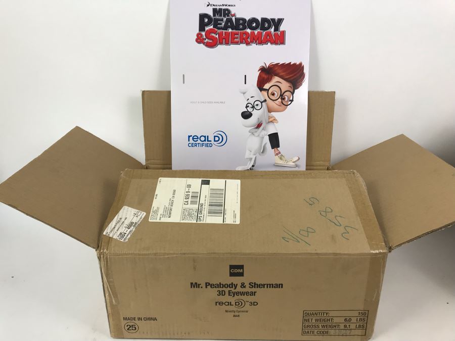 New 2014 Dreamworks Mr. Peabody & Sherman Movie Theather Sealed Real 3D Eyewear Glasses With Packaging And Movie Theater Cardboard Display - Approximately 150 Glasses [Photo 2]