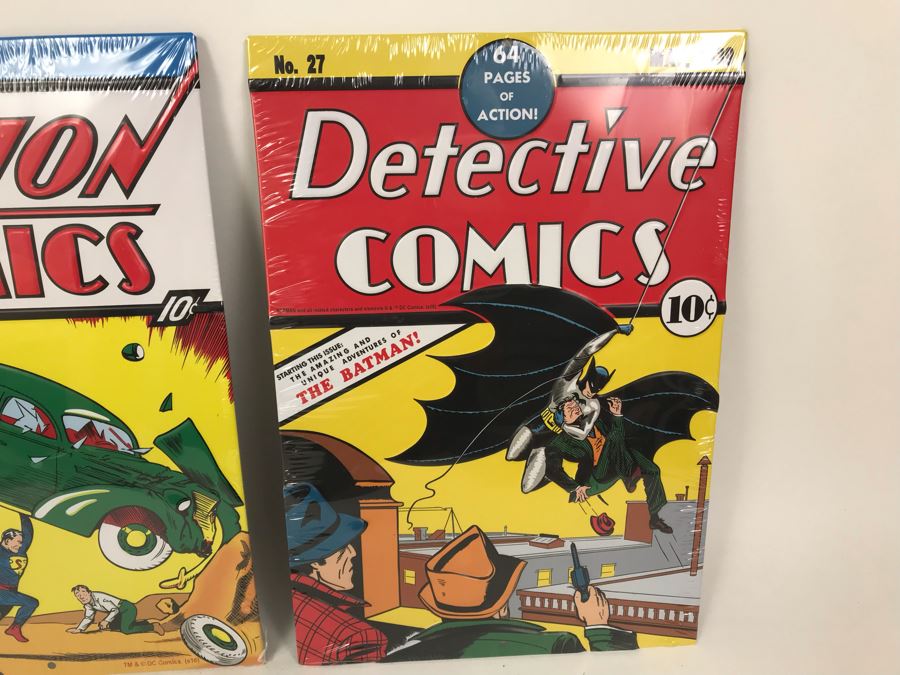 New Sealed Pair Of Metal Reproduction Comic Book Covers: Action Comics Superman #1 And Detective Comics Batman #27 Open Road Brands [Photo 2]
