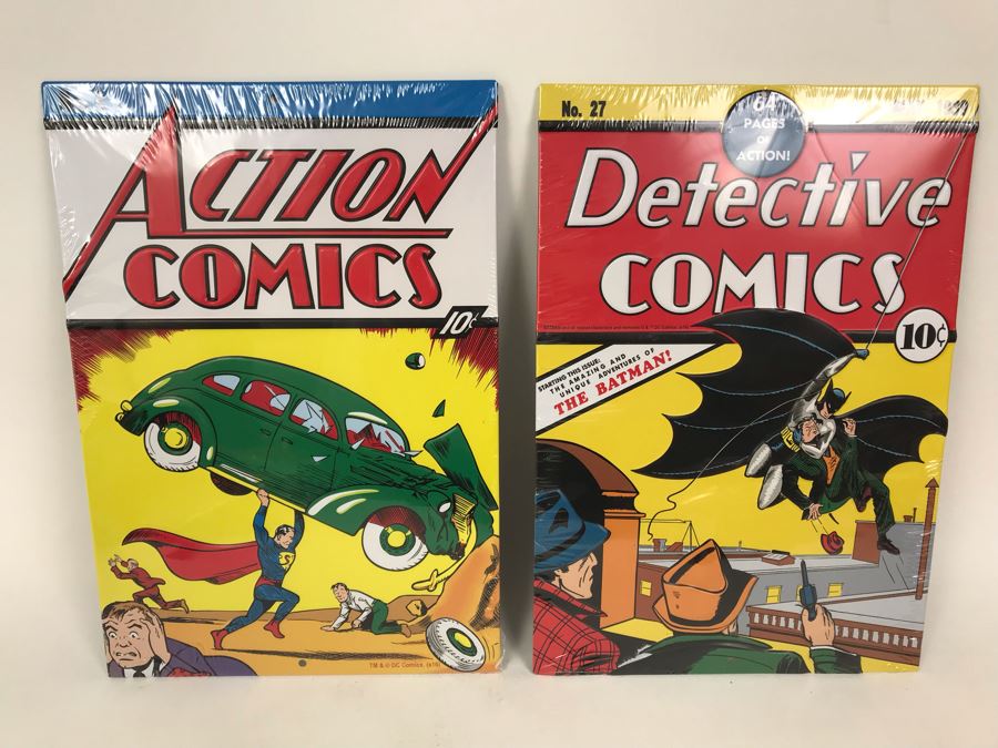 New Sealed Pair Of Metal Reproduction Comic Book Covers: Action Comics Superman #1 And Detective Comics Batman #27 Open Road Brands [Photo 1]