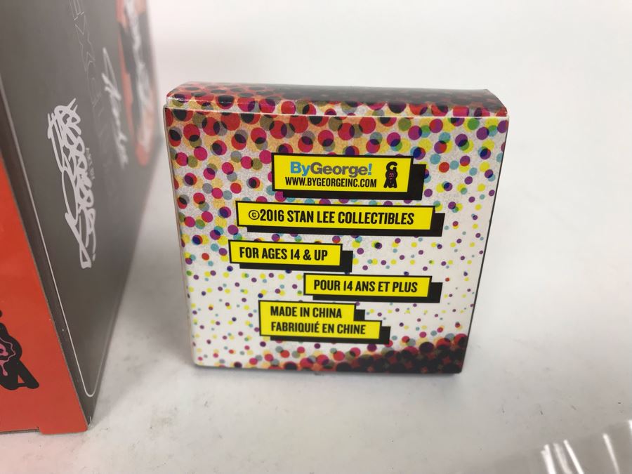 Collection Of Various Stan Lee Collection Items Including Stan Lee Shirt Buttons, Exclusive Stan Lee Figure SodaZ By ByGeorge! Art By Francisco Herrera, (4) Excelsior Stan Lee Buttons, (4) Excelsior Stan Lee Pins And Stan Lee Excelsior Coin [Photo 12]