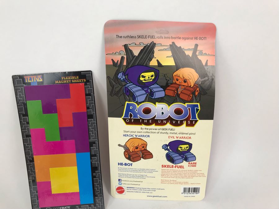 New Mattel Epic Enamels Robot Of The Universe He-Bot, New Space Invaders Limited Edition Mini Alien Vinyl Figure By Loot Crate And Tetris Flexible Magnet Sheets By Loot Crate [Photo 11]