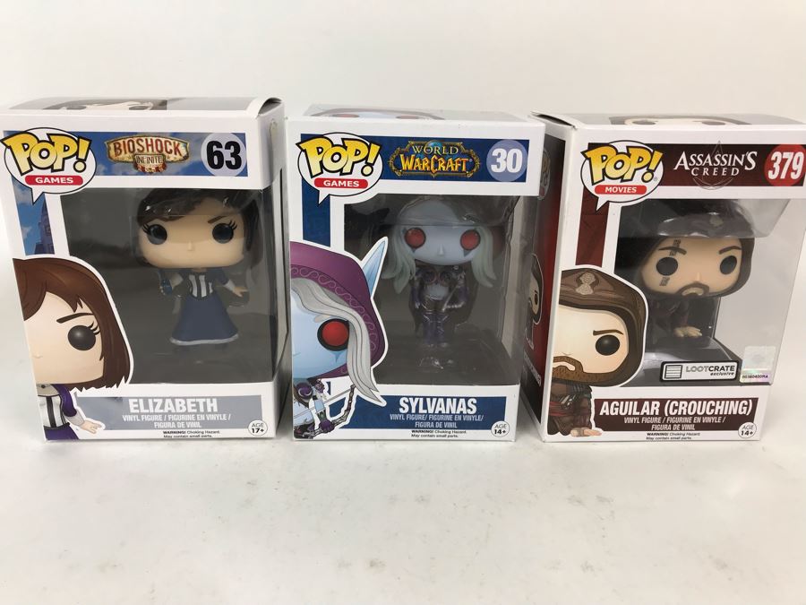 (3) New Collectible Pop! Funko Vinyl Figures: BioShock Elizabeth, World Of Warcraft Sylvanas, Assasin's Creed Aguilar (Crouching) [Photo 1]