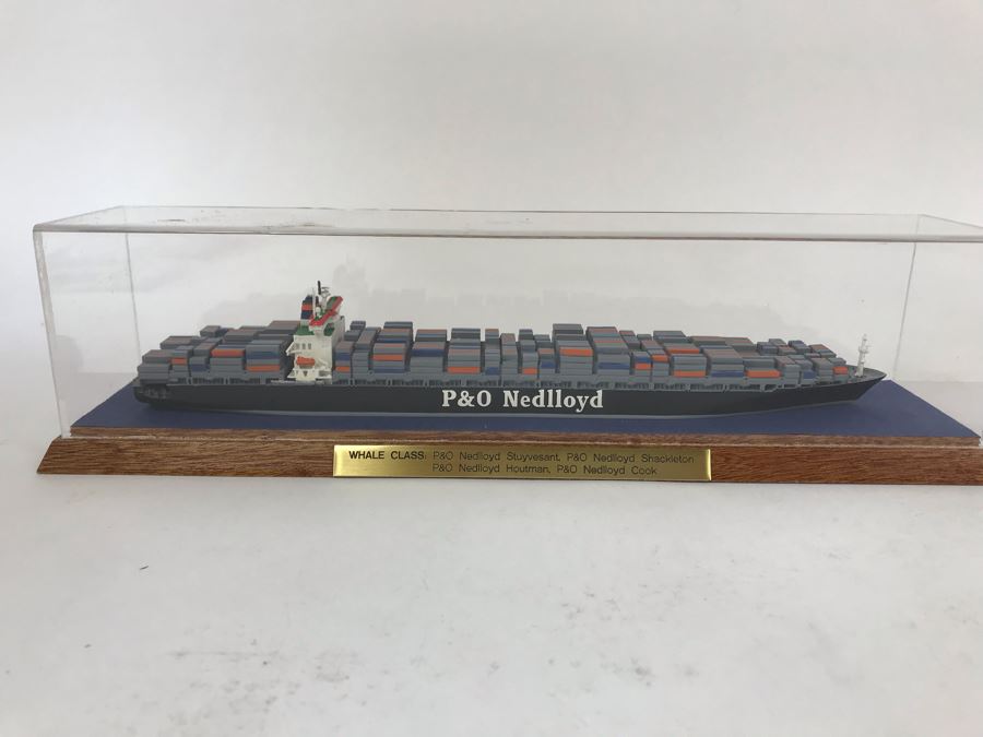 Metal Freight Container Ship Model Schiffsmodelle By Marian Jahnke Germany With Lucite Cover P&O Nedlloyd Whale Class 11'W X 3'D X 3'H