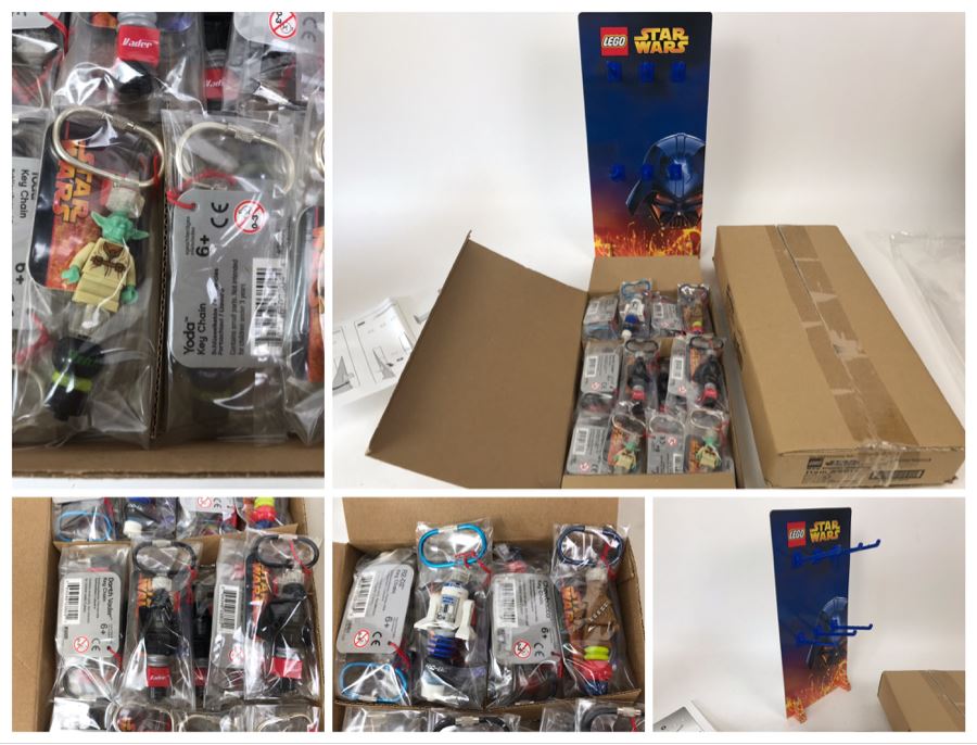 New LEGO Star Wars Key Chain Merchandiser Retail Display - 1 Display And 24 Key Chains By The CDM Company - Yoda, Darth Vader, R2-D2 And Chewbacca Key Chains