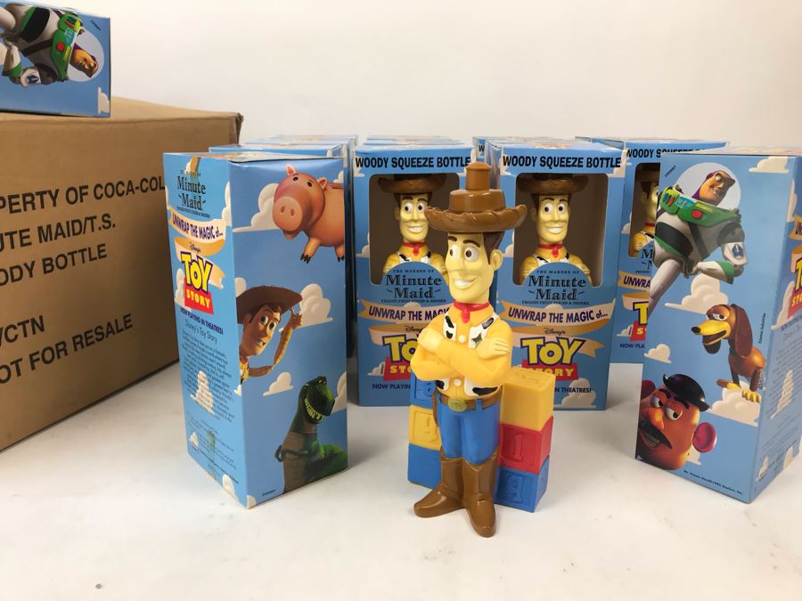 Rare New 1995 Disney's Original Toy Story One Minute Maid Woody Squeeze Bottles In Boxes - 14 Bottles [Photo 1]