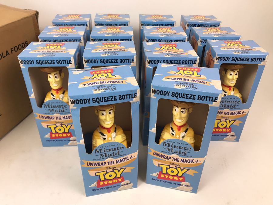 Rare New 1995 Disney's Original Toy Story One Minute Maid Woody Squeeze Bottles In Boxes - 14 Bottles [Photo 21]