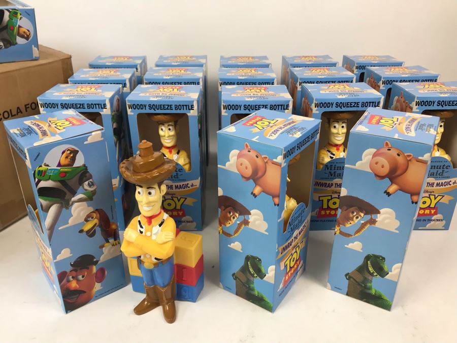 Rare New 1995 Disney's Original Toy Story One Minute Maid Woody Squeeze Bottles In Boxes - 19 Bottles [Photo 3]