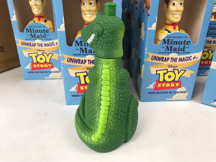 Rare New 1995 Disney's Original Toy Story One Minute Maid Woody And Rex Squeeze Bottles In Boxes - 13 Woody Bottles And 2 Rex Bottles [Photo 12]