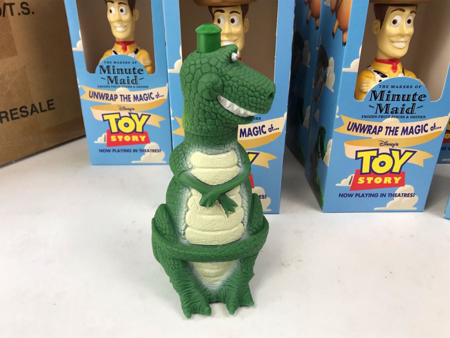 Rare New 1995 Disney's Original Toy Story One Minute Maid Woody And Rex Squeeze Bottles In Boxes - 13 Woody Bottles And 2 Rex Bottles [Photo 10]