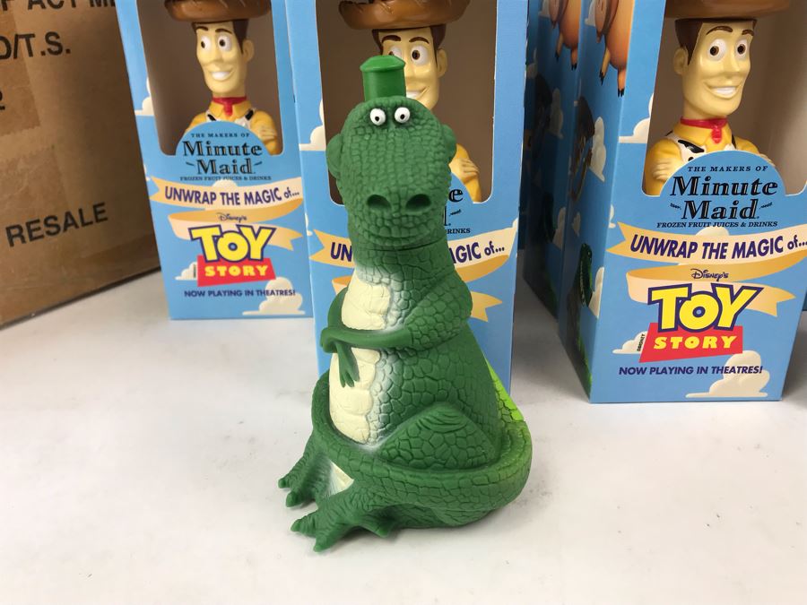 Rare New 1995 Disney's Original Toy Story One Minute Maid Woody And Rex Squeeze Bottles In Boxes - 13 Woody Bottles And 2 Rex Bottles [Photo 9]
