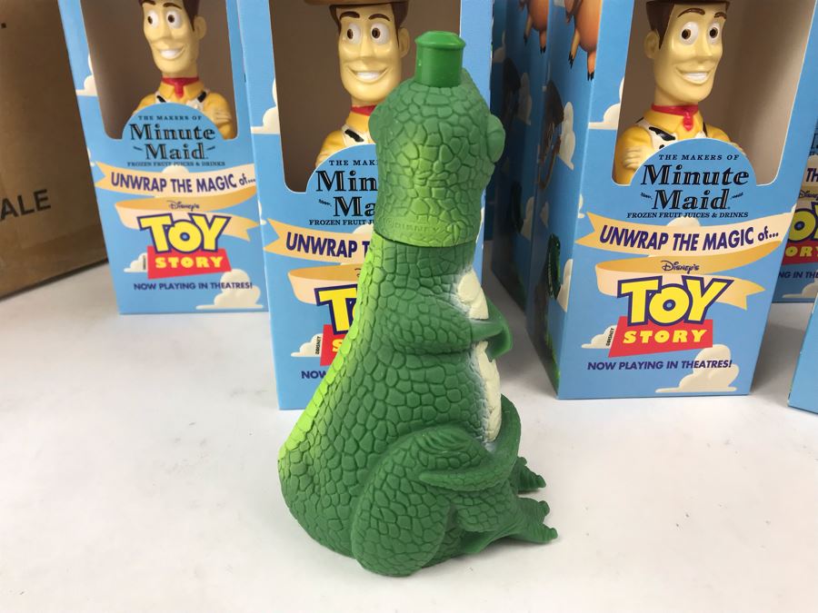 Rare New 1995 Disney's Original Toy Story One Minute Maid Woody And Rex Squeeze Bottles In Boxes - 13 Woody Bottles And 2 Rex Bottles [Photo 11]