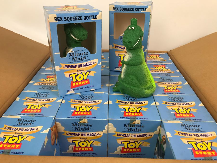 Rare New 1995 Disney's Original Toy Story One Minute Maid Rex Squeeze Bottles In Boxes - 20 Rex Bottles