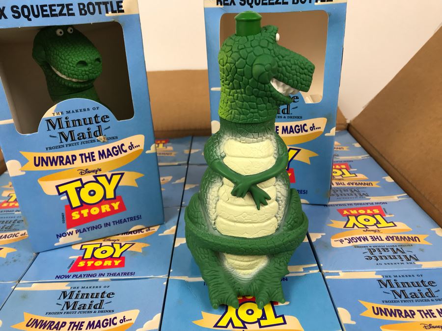 Rare New 1995 Disney's Original Toy Story One Minute Maid Rex Squeeze Bottles In Boxes - 20 Rex Bottles [Photo 7]