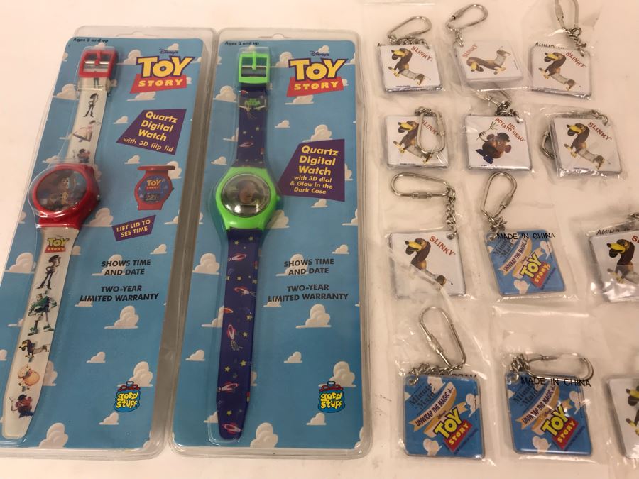 Pair Of New Disney's Original Toy Story Quartz Digital Watches Woody And Buzz Lightyear Plus (12) Original Toy Story One Key Chains [Photo 2]