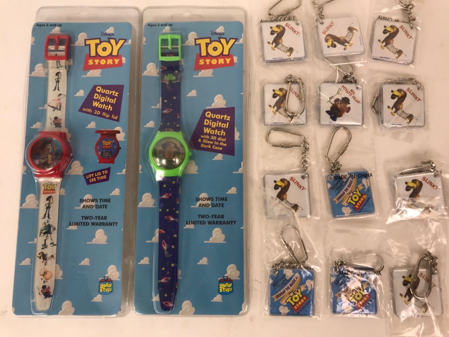 Pair Of New Disney's Original Toy Story Quartz Digital Watches Woody And Buzz Lightyear Plus (12) Original Toy Story One Key Chains [Photo 1]