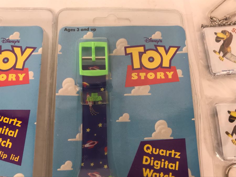 Pair Of New Disney's Original Toy Story Quartz Digital Watches Woody And Buzz Lightyear Plus (12) Original Toy Story One Key Chains [Photo 9]