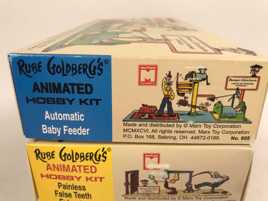 Set Of (4) Vintage 1996 New In Box Rube Goldberg's Animated Hobby Kits: Painless False Teeth Extractor, Signal For Shipwrecked Sailors, Back Scrubber & Hat Remover, Automatic Baby Feeder By Marx Toy Corporation [Photo 11]