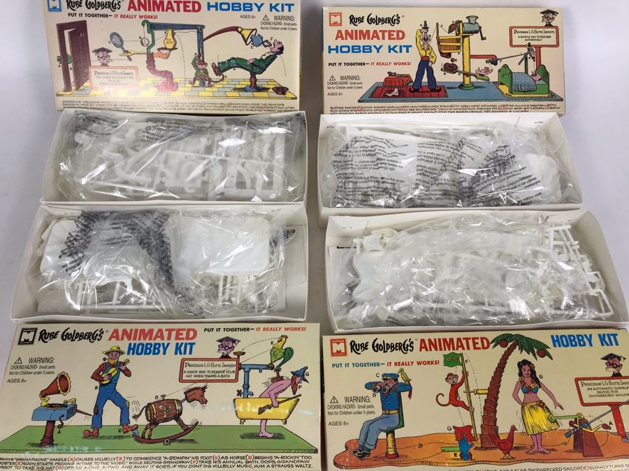 Set Of (4) Vintage 1996 New In Box Rube Goldberg's Animated Hobby Kits: Painless False Teeth Extractor, Signal For Shipwrecked Sailors, Back Scrubber & Hat Remover, Automatic Baby Feeder By Marx Toy Corporation [Photo 8]
