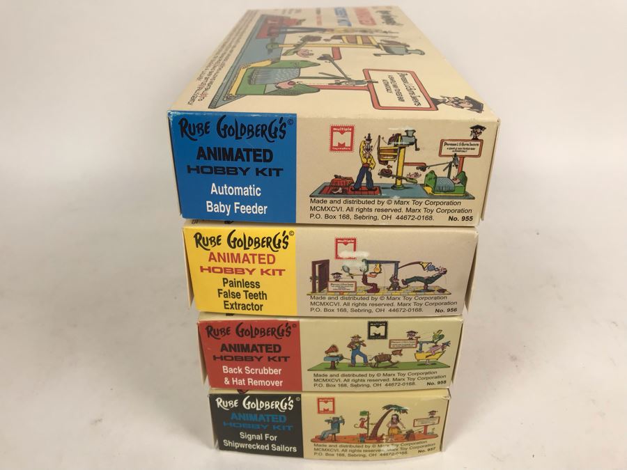 Set Of (4) Vintage 1996 New In Box Rube Goldberg's Animated Hobby Kits: Painless False Teeth Extractor, Signal For Shipwrecked Sailors, Back Scrubber & Hat Remover, Automatic Baby Feeder By Marx Toy Corporation [Photo 10]