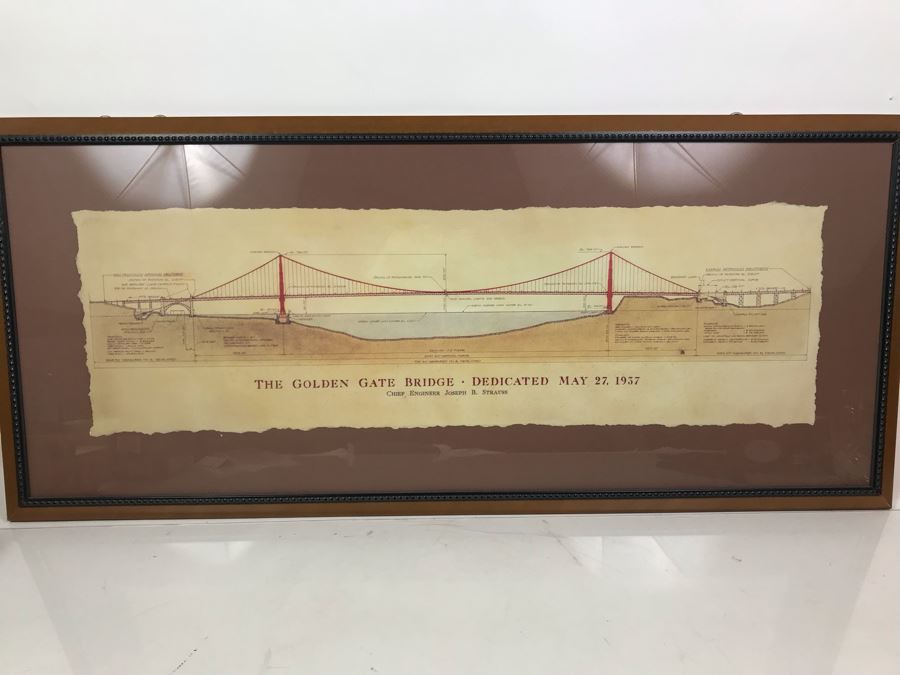 Framed Reproduction Architectural Drawings For The Golden Gate Bridge Dedicated May 27, 1937 41' X 18' [Photo 2]