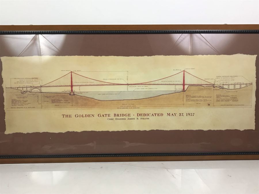 Framed Reproduction Architectural Drawings For The Golden Gate Bridge Dedicated May 27, 1937 41' X 18' [Photo 1]