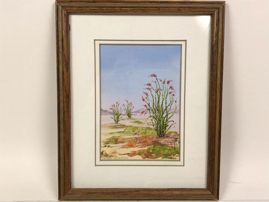 Framed Original Signed Watercolor Painting By Jillian Cameron Of Joshua Tree National Park 9' X 11'