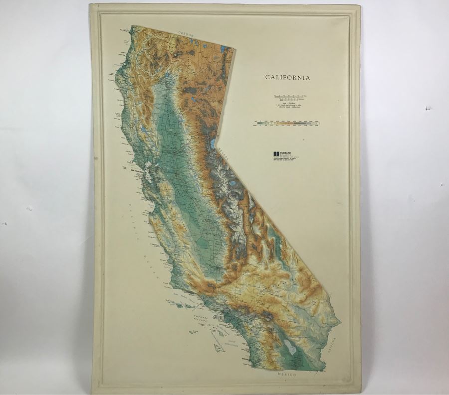 Vintage 1993 1st Edition Plastic Topographical Map Of California By Hubbard Scientific