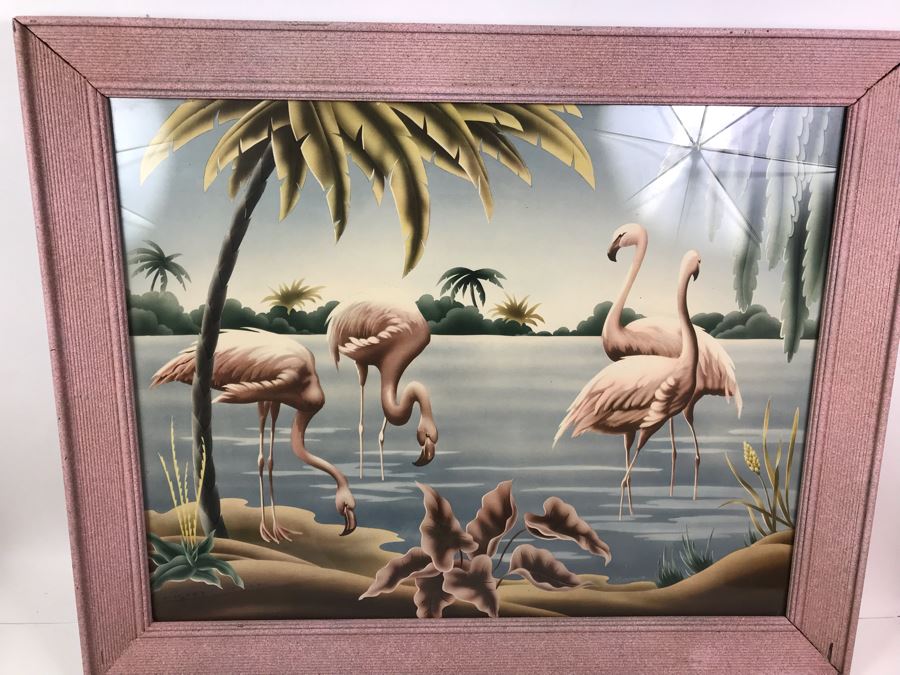 Vintage 1950's Pink Framed Flamingo Print By Turner Manufacturing Co 33' X 27' [Photo 3]