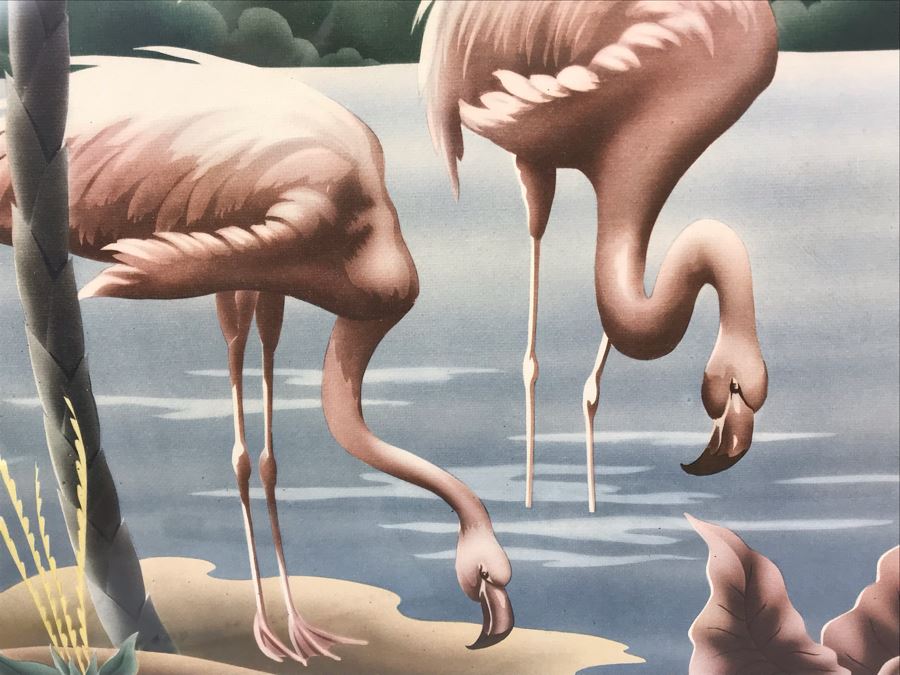 Vintage 1950's Pink Framed Flamingo Print By Turner Manufacturing Co 33' X 27' [Photo 5]