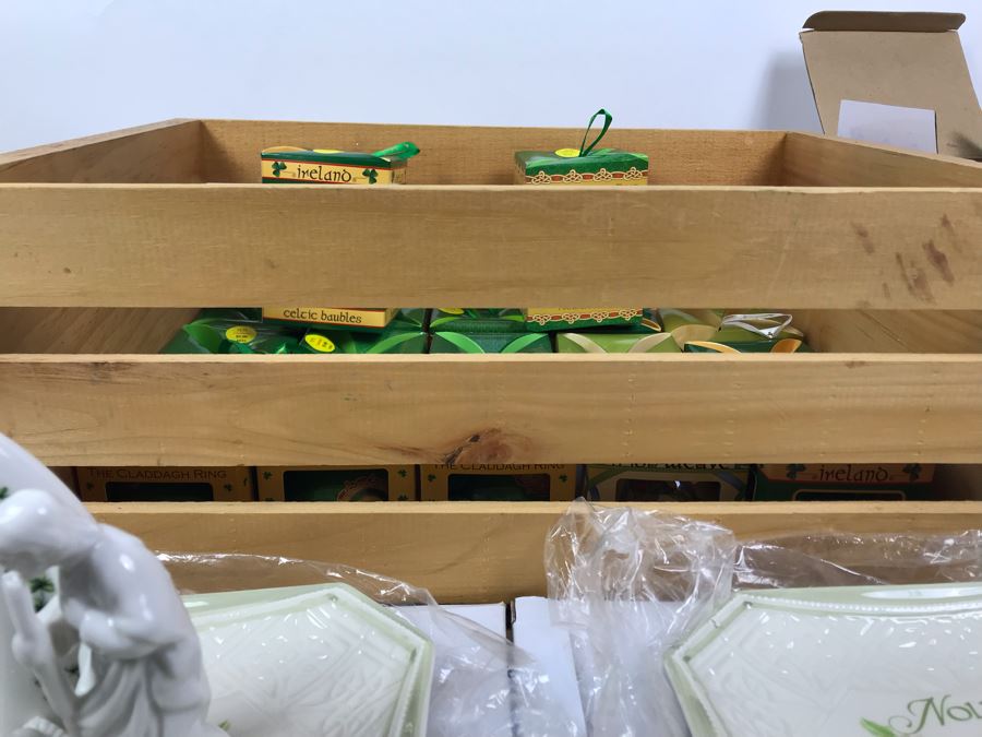 Wooden Crate, (17) New Irish Ornaments, (1) Irish Angel, (3) Irish Nativity Figurines And (2) Irish Christmas Plates With Metal Stands - Retails Over $300 [Photo 14]
