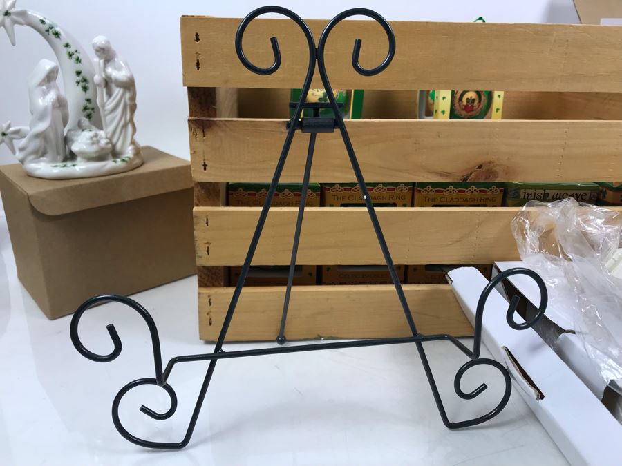 Wooden Crate, (17) New Irish Ornaments, (1) Irish Angel, (3) Irish Nativity Figurines And (2) Irish Christmas Plates With Metal Stands - Retails Over $300 [Photo 16]