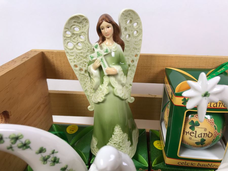 Wooden Crate, (17) New Irish Ornaments, (1) Irish Angel, (3) Irish Nativity Figurines And (2) Irish Christmas Plates With Metal Stands - Retails Over $300 [Photo 5]