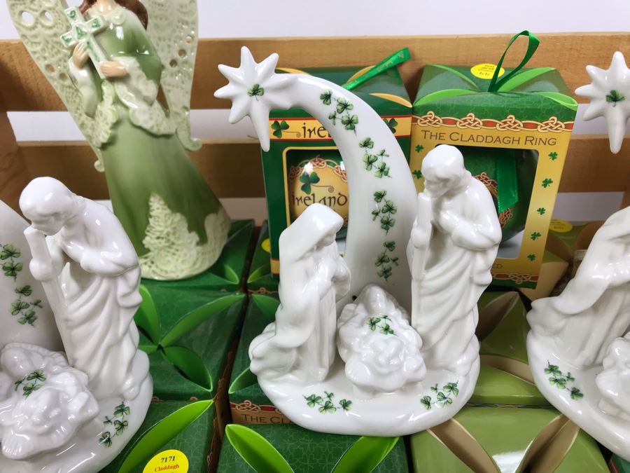 Wooden Crate, (17) New Irish Ornaments, (1) Irish Angel, (3) Irish Nativity Figurines And (2) Irish Christmas Plates With Metal Stands - Retails Over $300 [Photo 4]