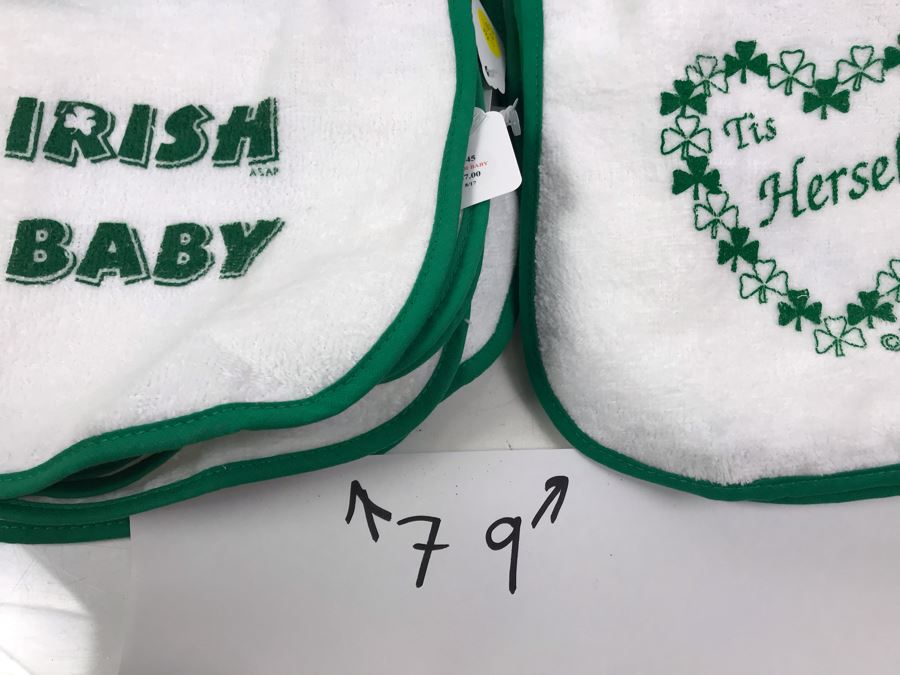 (16) New Irish Baby Bibs, (5) Baby Cap & Boot Sets, (1) Pair Of Pink Shamrock Baby Booties Retails $195 [Photo 8]