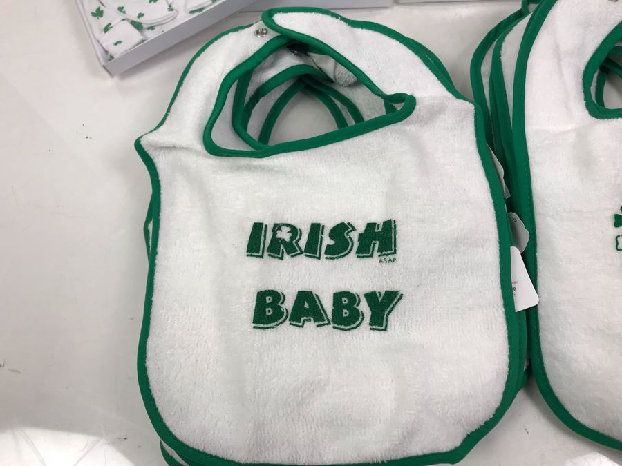 (16) New Irish Baby Bibs, (5) Baby Cap & Boot Sets, (1) Pair Of Pink Shamrock Baby Booties Retails $195 [Photo 3]