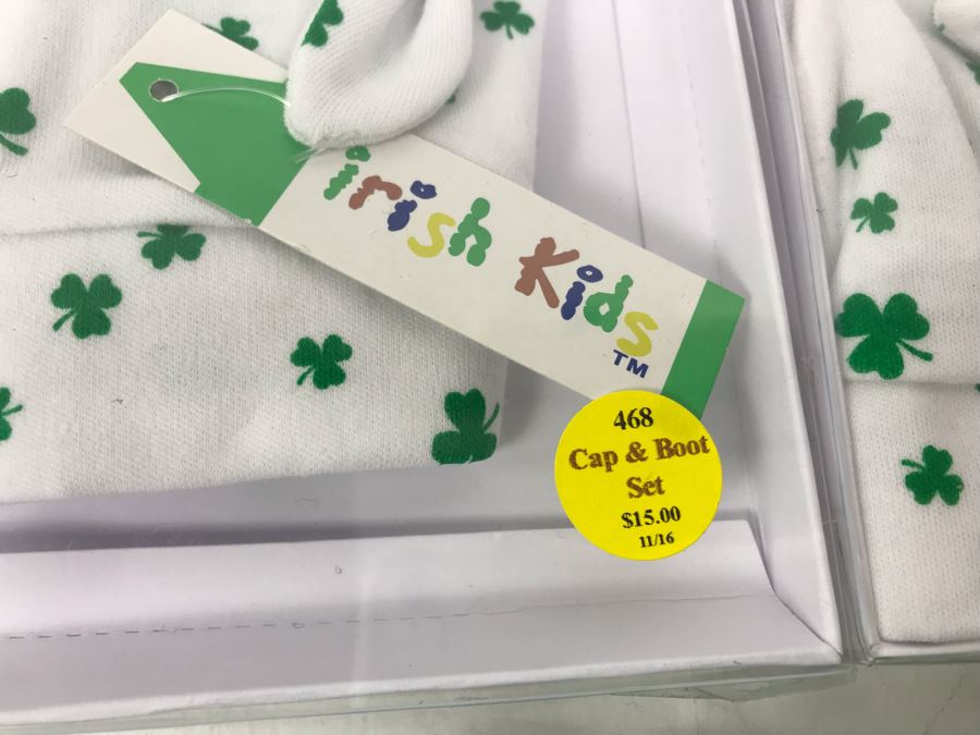 (16) New Irish Baby Bibs, (5) Baby Cap & Boot Sets, (1) Pair Of Pink Shamrock Baby Booties Retails $195 [Photo 13]