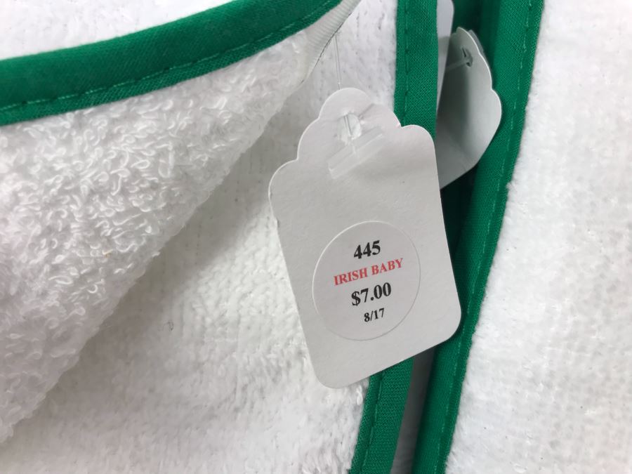 (16) New Irish Baby Bibs, (5) Baby Cap & Boot Sets, (1) Pair Of Pink Shamrock Baby Booties Retails $195 [Photo 6]