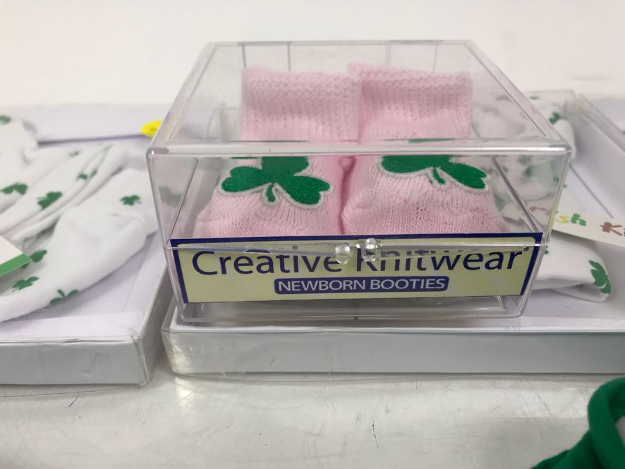 (16) New Irish Baby Bibs, (5) Baby Cap & Boot Sets, (1) Pair Of Pink Shamrock Baby Booties Retails $195 [Photo 10]
