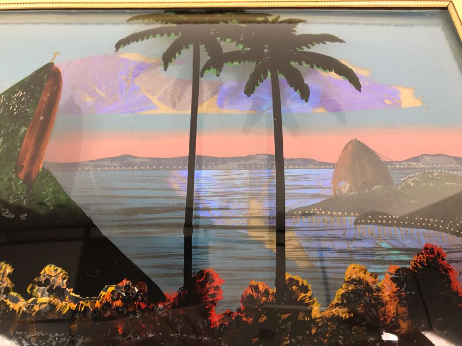 Vintage Corcovado Rio De Janeiro Bubbled Glass Butterfly Wings Framed Artwork 15' X 11' [Photo 9]