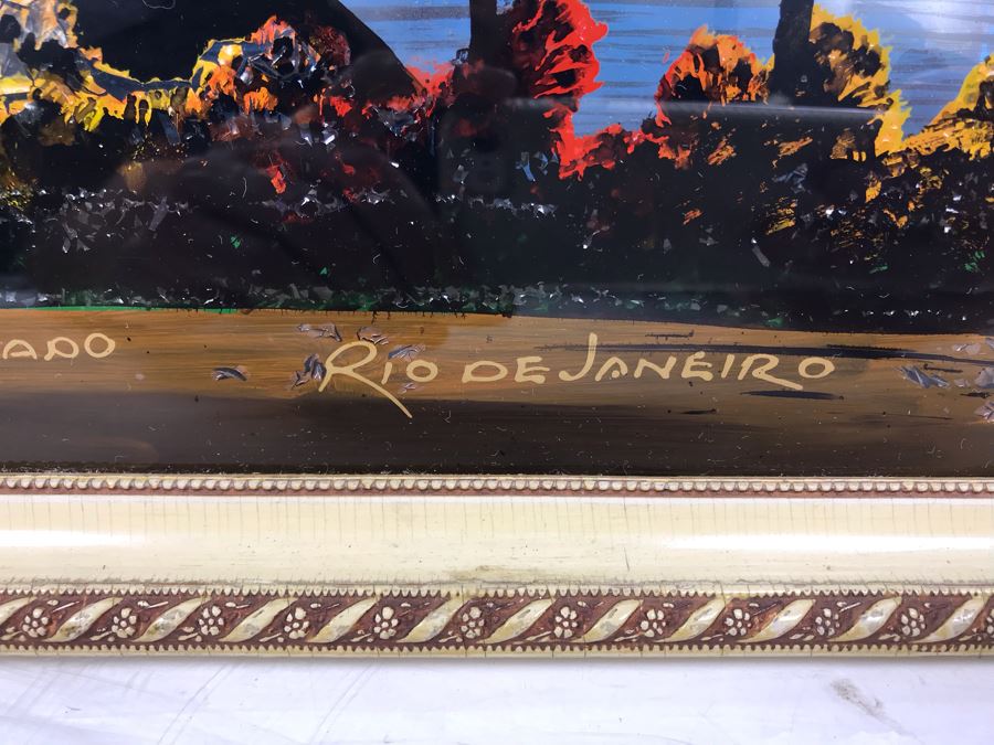 Vintage Corcovado Rio De Janeiro Bubbled Glass Butterfly Wings Framed Artwork 15' X 11' [Photo 6]