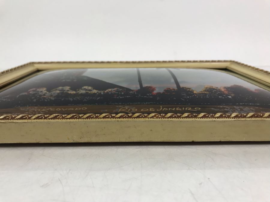 Vintage Corcovado Rio De Janeiro Bubbled Glass Butterfly Wings Framed Artwork 15' X 11' [Photo 7]