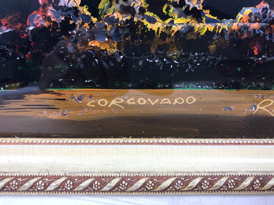 Vintage Corcovado Rio De Janeiro Bubbled Glass Butterfly Wings Framed Artwork 15' X 11' [Photo 5]