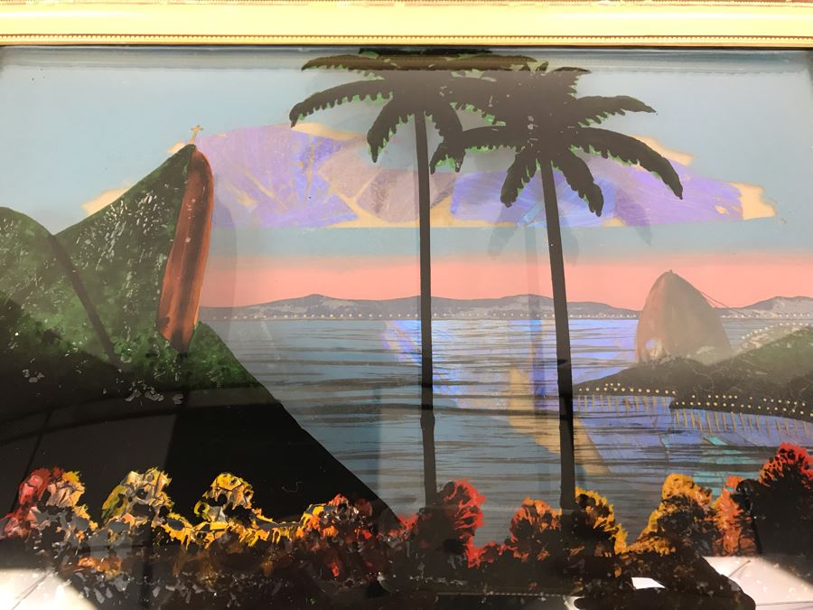 Vintage Corcovado Rio De Janeiro Bubbled Glass Butterfly Wings Framed Artwork 15' X 11' [Photo 10]