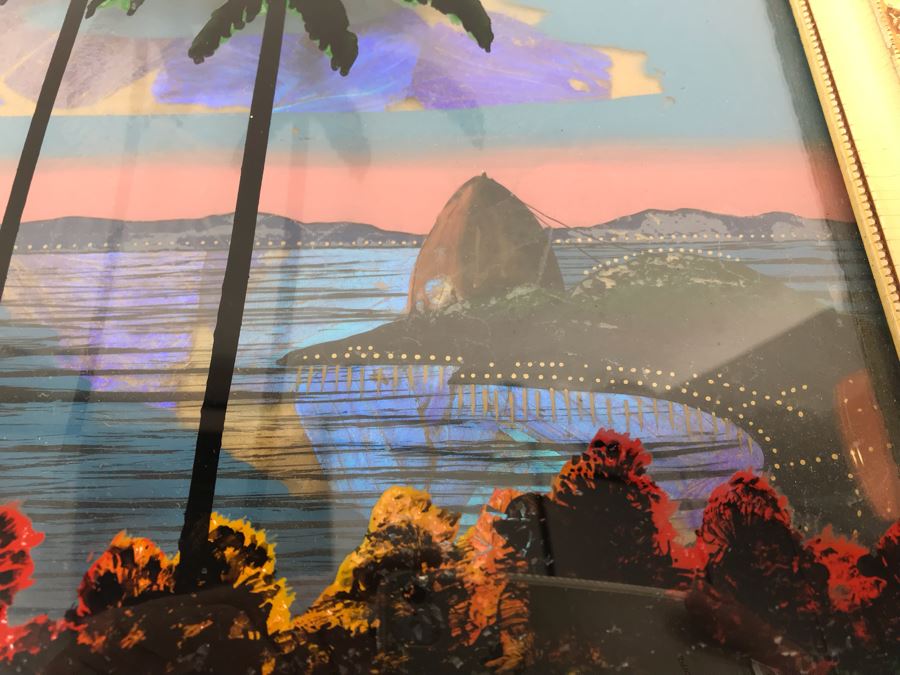 Vintage Corcovado Rio De Janeiro Bubbled Glass Butterfly Wings Framed Artwork 15' X 11' [Photo 8]