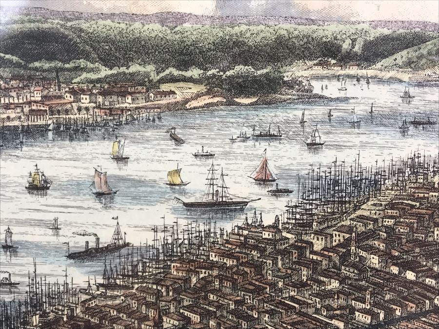 Hand Colored Map City Of New York 1853 Ponte Vecchio Reproduction 1960 Framed 29' X 17' [Photo 13]