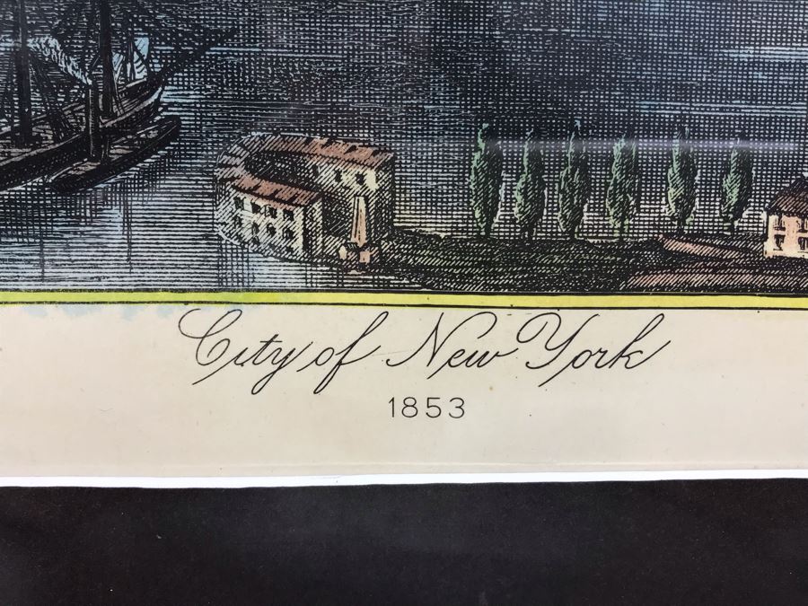 Hand Colored Map City Of New York 1853 Ponte Vecchio Reproduction 1960 Framed 29' X 17' [Photo 3]